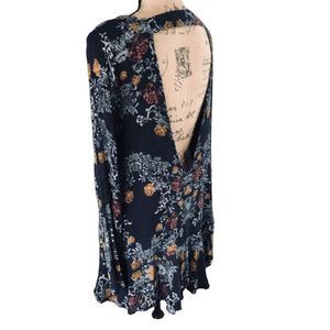 Free People Smooth Talker Black Floral Mini Dress extreme backless Size Large